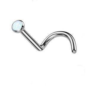 ❤️ 3 for $10 BUNDLE Implant Grd Titanium Corkscrew Nose Stud White Opal 18 gauge